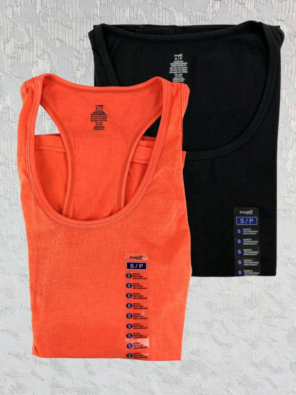 Imagin8 Orange Racer Back Tank Top + Black Cap Sleeve Tee Shirt Size S NWT